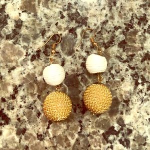 White and Gold Ball Drop Earrings